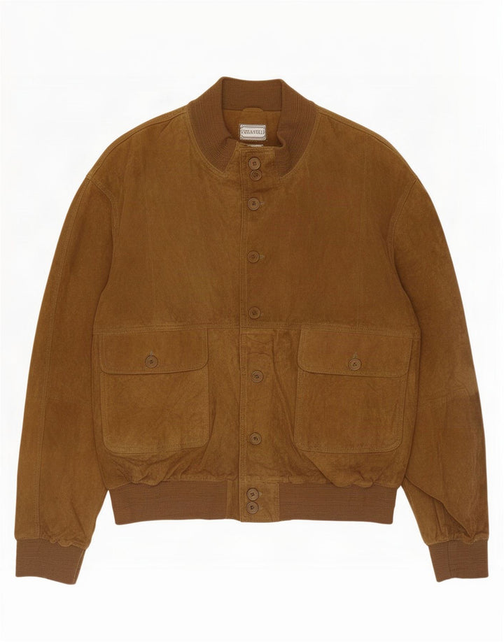 vintage Mens Suede Bomber Jacket UK 40 Grand Cuir Beige