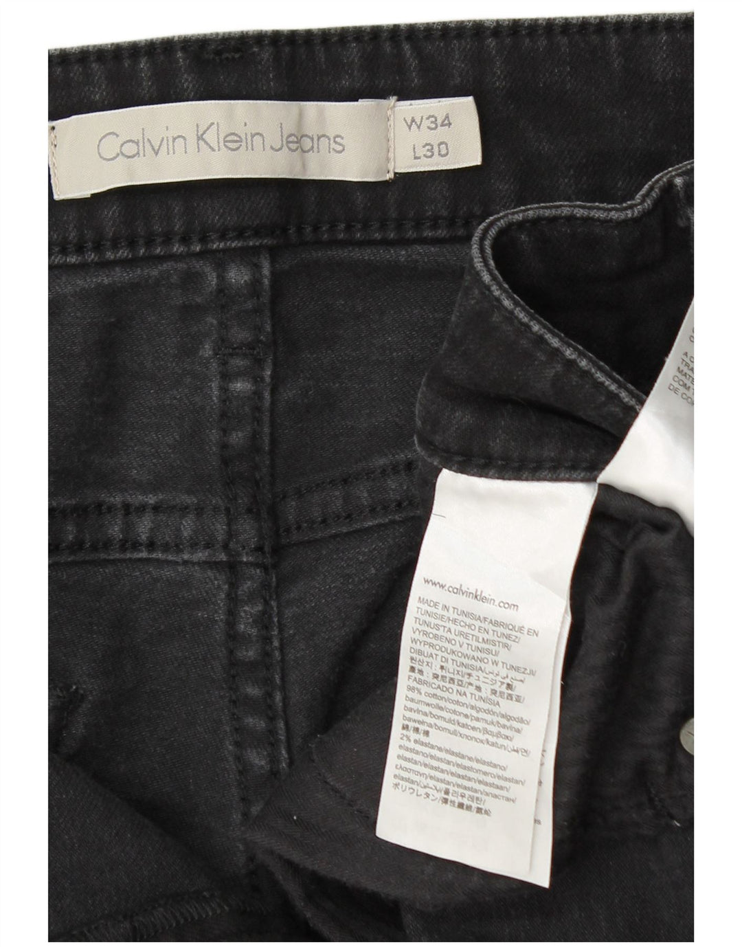 CALVIN KLEIN Jean Slim Homme W34 L30 Noir Coton