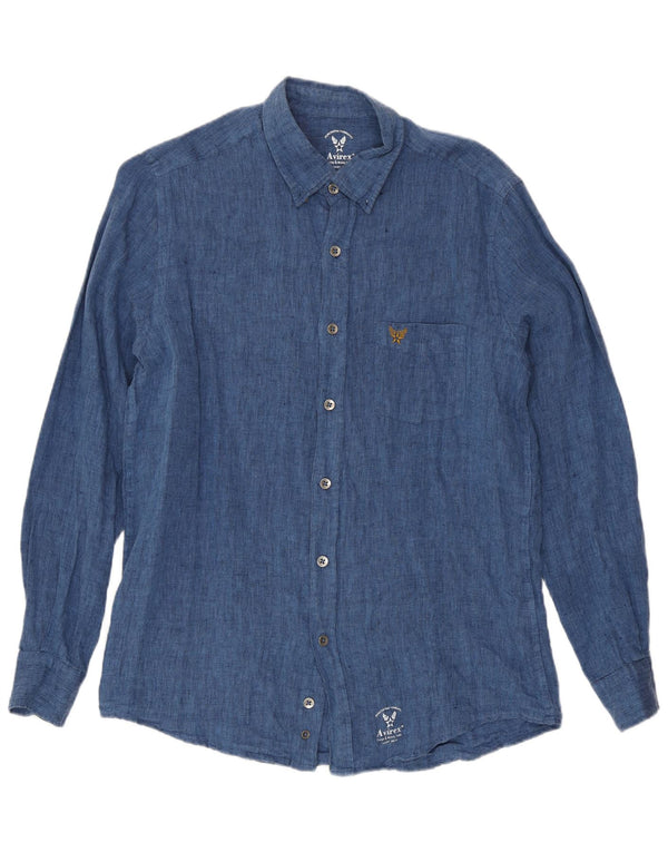 Avirex Chemise Homme Lin Bleu Marine Moyen