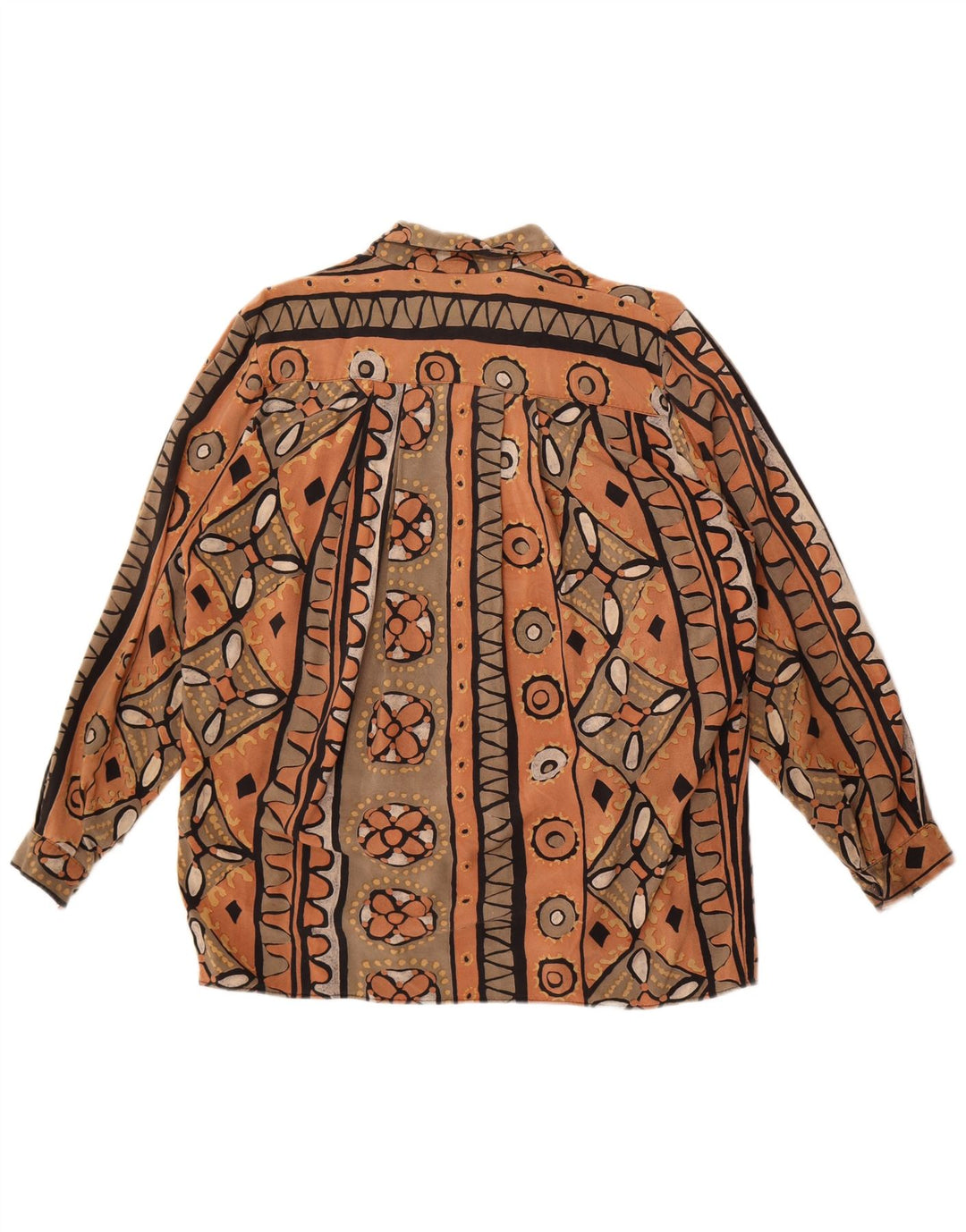vintage Femme Chemise Blouse UK 20 2XL Marron Géométrique