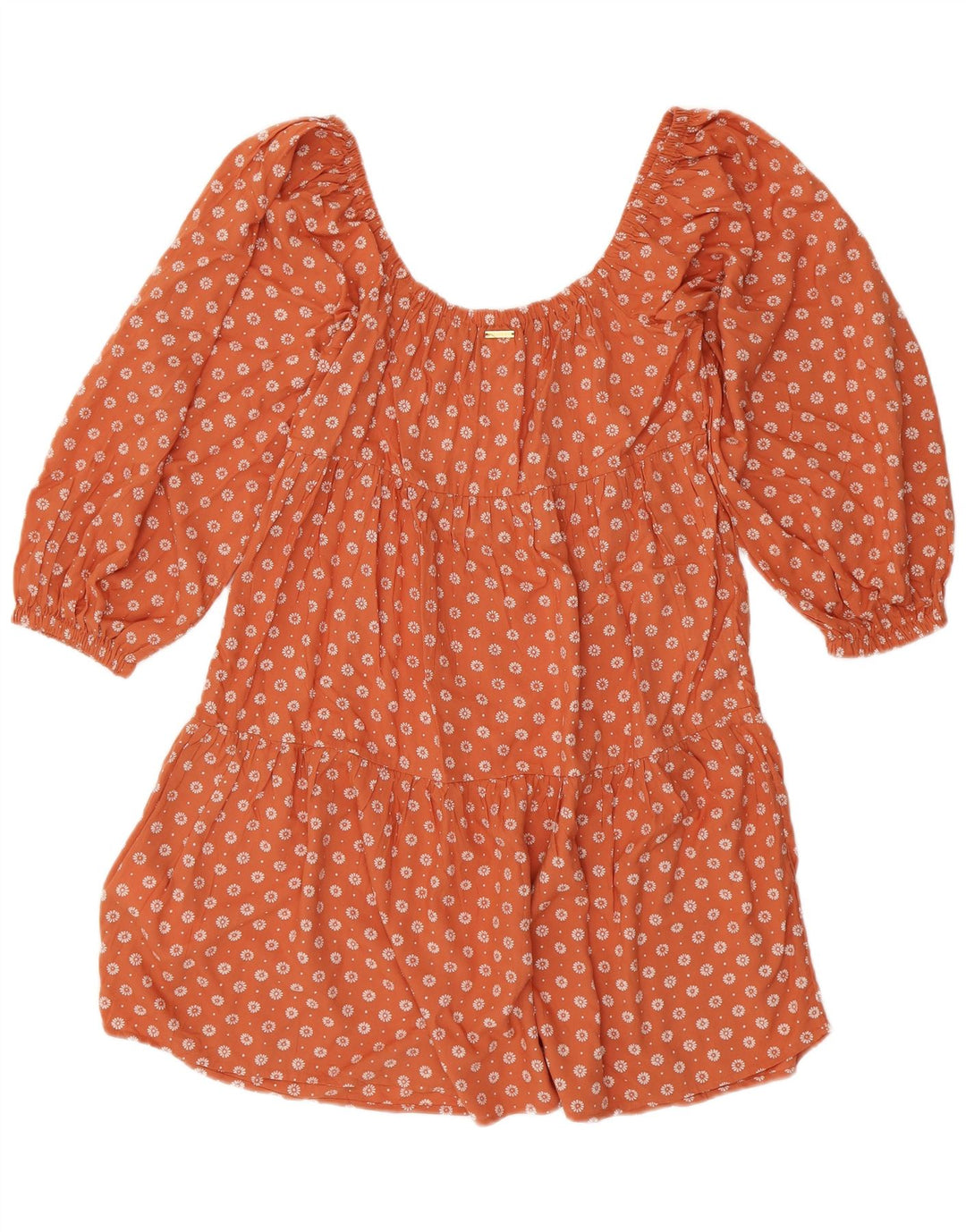BILLABONG Tunique à Manches 3/4 pour Femme UK 14 Grande Viscose Florale Orange