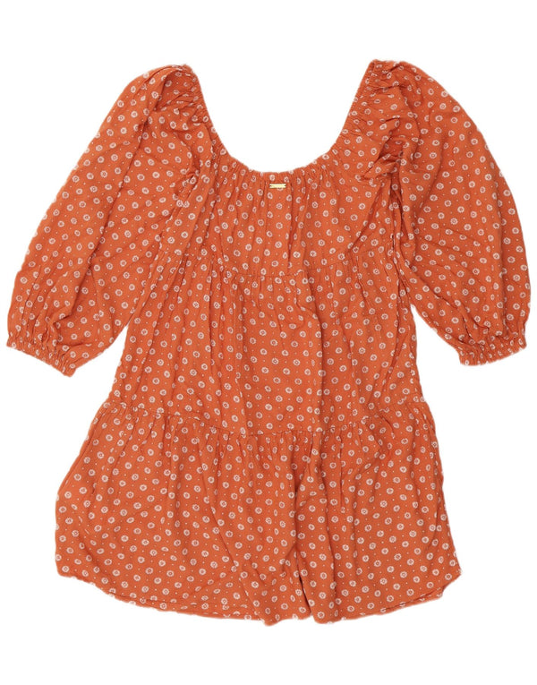 BILLABONG Tunique à Manches 3/4 pour Femme UK 14 Grande Viscose Florale Orange