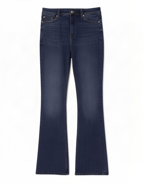Marks & Spencer Womens Slim Flared Jeans UK 12 Medium W30 L31 Blue Cotton