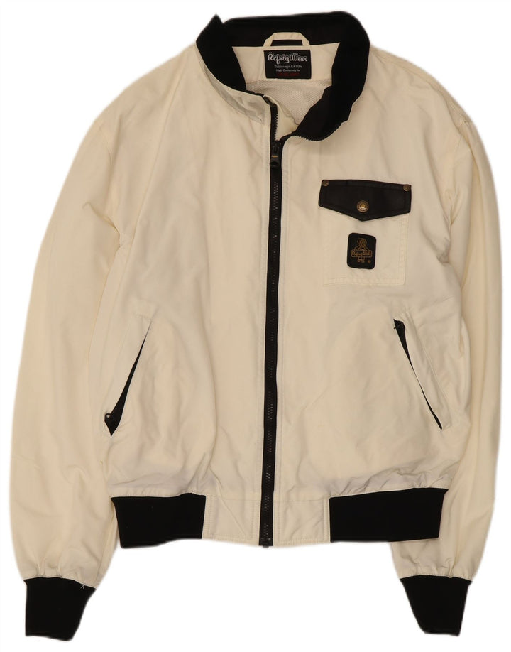 Refrigiwear Veste de Pluie Bomber Homme UK 36 Petit Nylon Colorblock Blanc