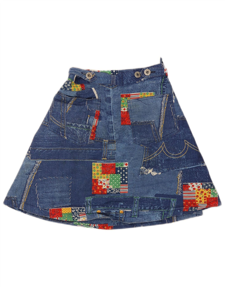 vintage Femme Denim Wrap Jupe W24 XS Bleu Patchwork