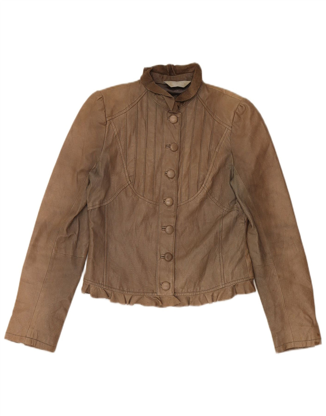 veste en cuir crop femme vintage UK 10 Petit Beige