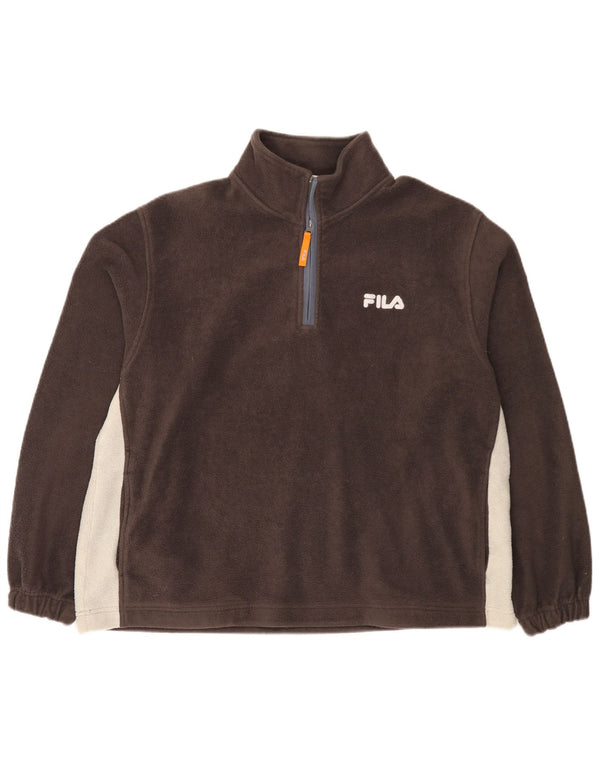 Fila Pull polaire à col zippé pour homme Large Marron Colorblock Polyester