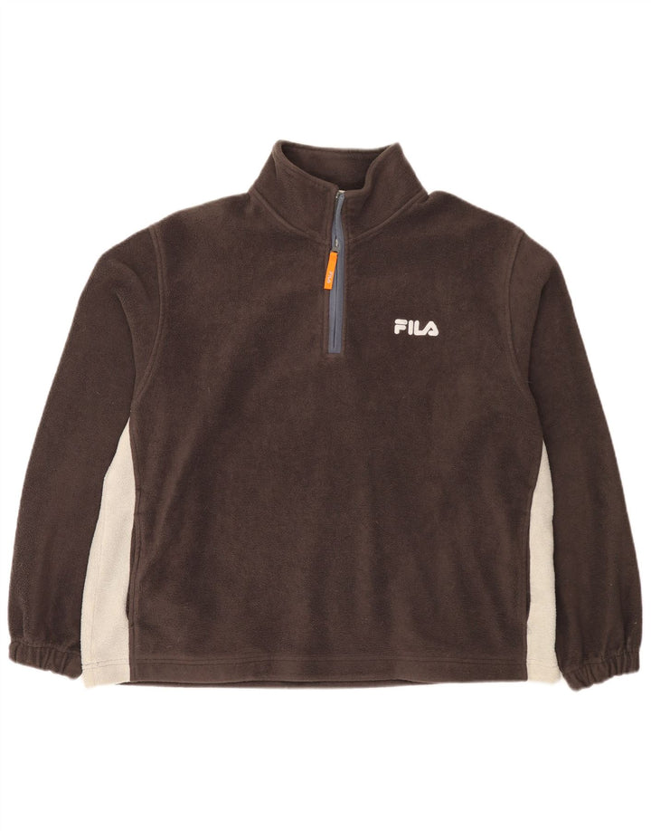 Fila Pull polaire à col zippé pour homme Large Marron Colorblock Polyester