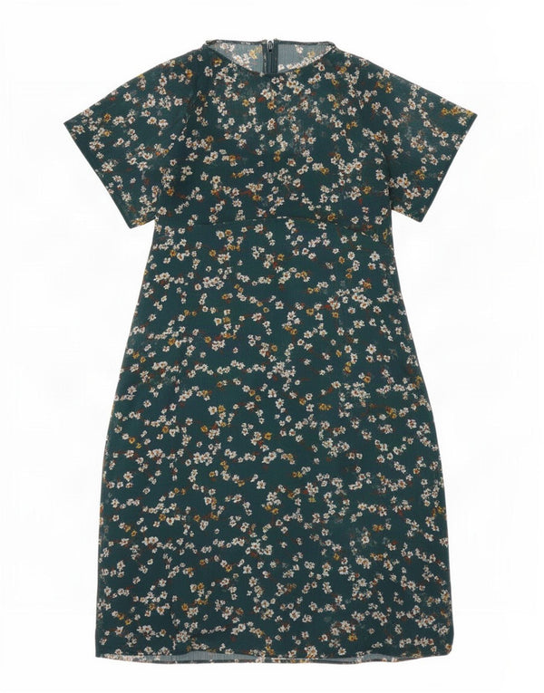Marks & Spencer Robe trapèze pour femme UK 10 Petit vert floral en polyester