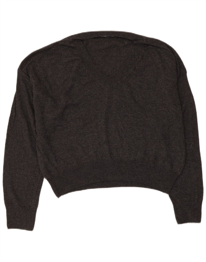 ZARA Pull surdimensionné à col en V pour femme UK 10 Small Gris Viscose