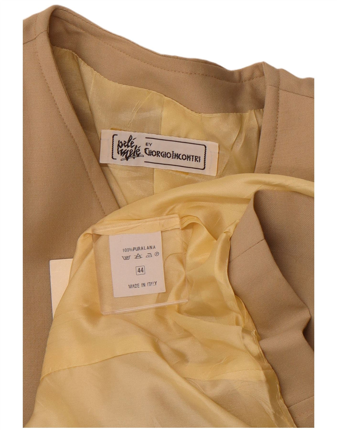 VINTAGE Veste Blazer Double Boutonnage Femme IT 44 Laine Beige Moyen