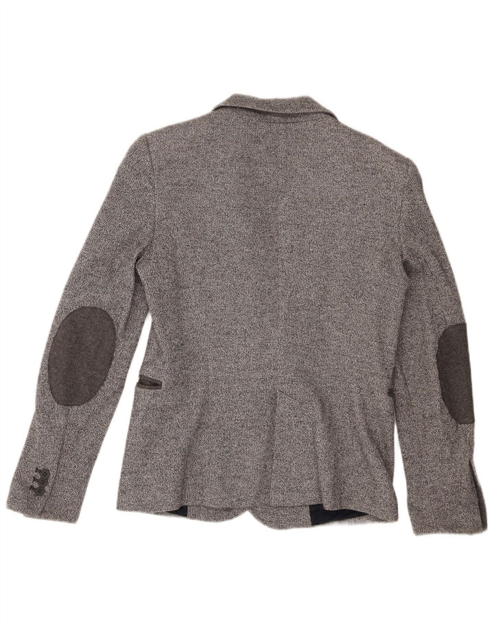 Zara Veste blazer en tricot à 1 bouton pour femme UK 12 Gris moyen en coton moucheté