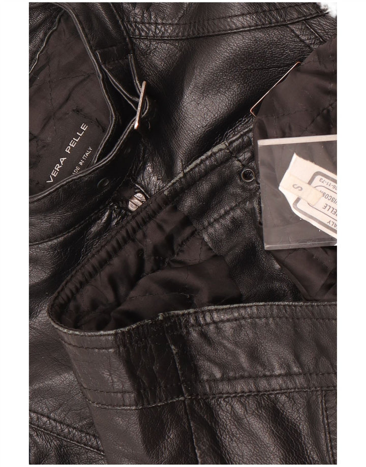vintage Womens Crop Leather Biker Jacket UK 10 Petit cuir noir