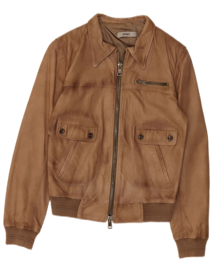Veste en cuir femme vintage IT 44 Cuir Beige Moyen