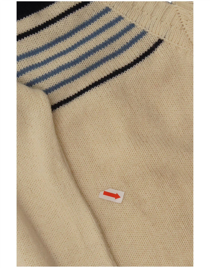 vintage Femmes V-Col Jumper Pull UK 8 Petit Off White Rayé