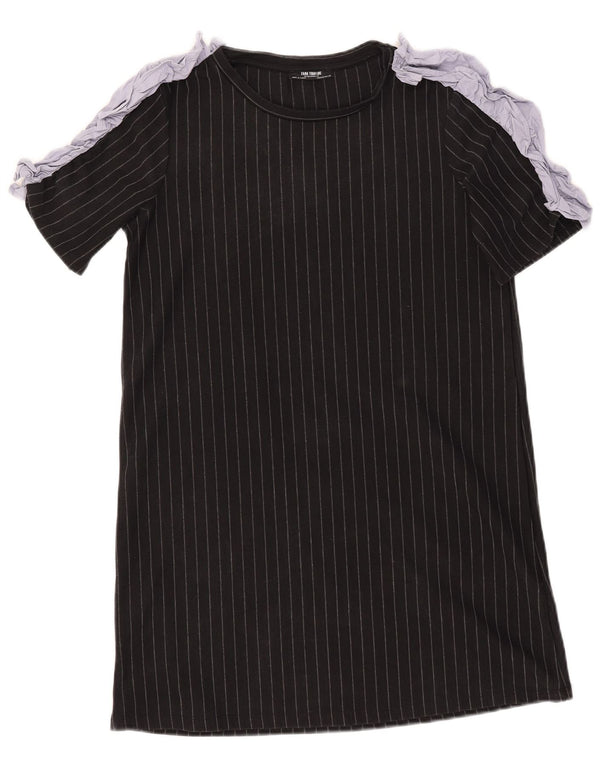 Zara Robe t-shirt pour femme UK 12 Medium Noir à fines rayures