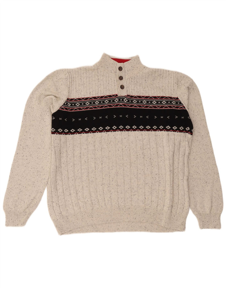 Chaps Pull à col boutonné pour homme 2XL Gris Fair Isle Coton