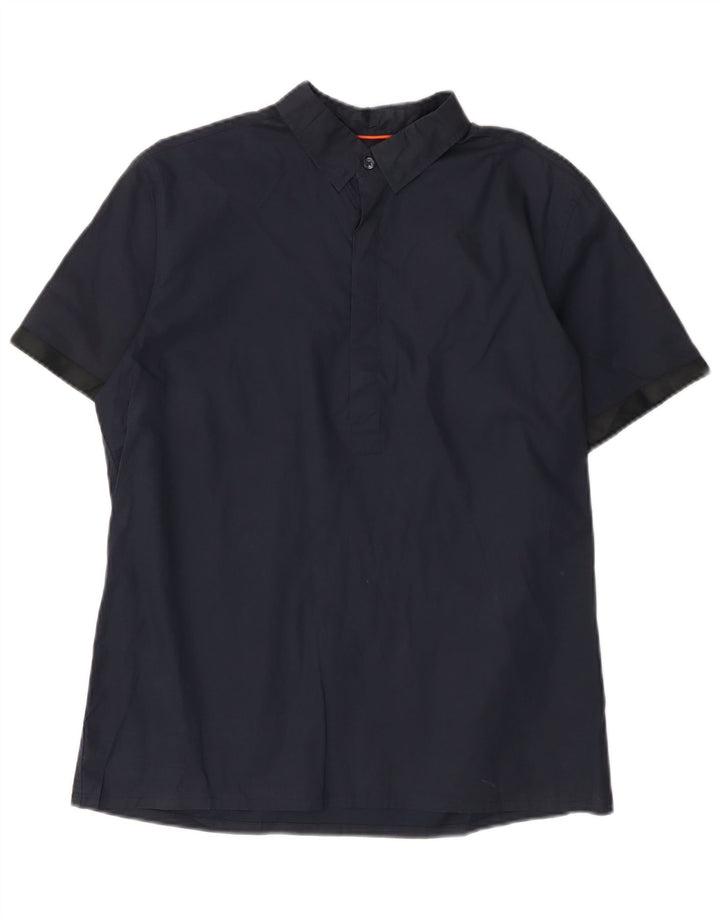 Mossimo Chemise pull à manches courtes pour homme en coton bleu marine moyen