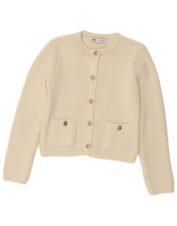 Zara Womens Crop Cardigan Sweater UK 10 Petit Acrylique Blanc Cassé