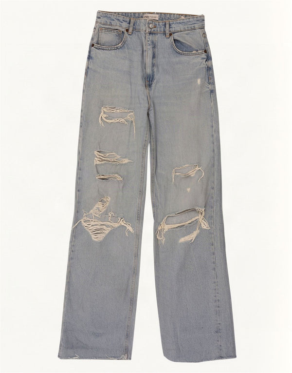 Zara Jean droit vieilli pour femme EU 40 Medium W30 L34 Bleu Coton