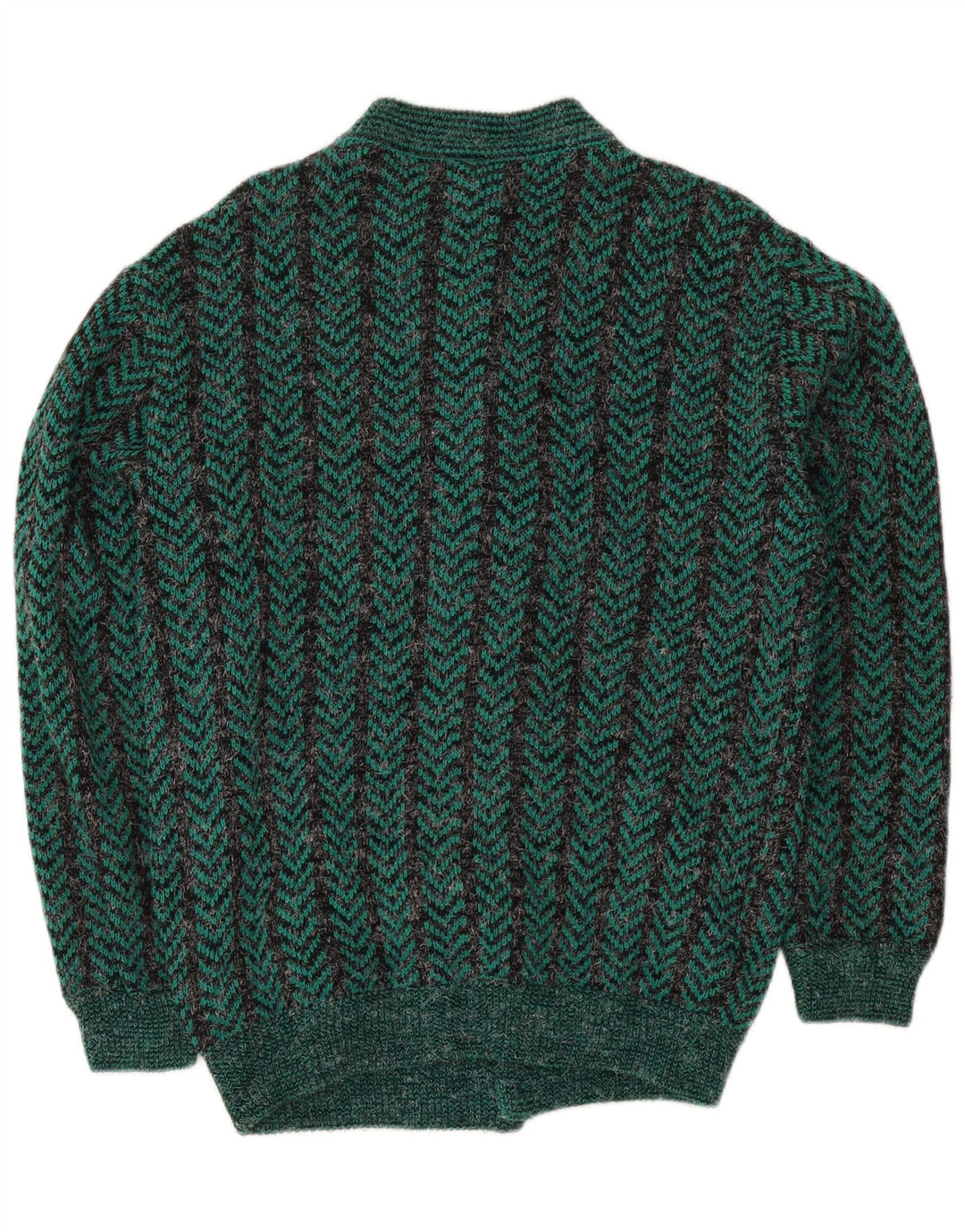vintage Mens Regular Fit Cardigan Pull Moyen Vert Chevron Acrylique