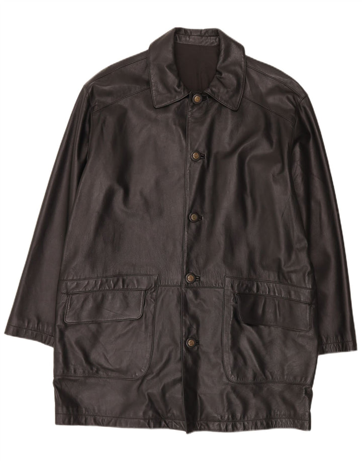 manteau en cuir homme vintage IT 50 Grand Noir