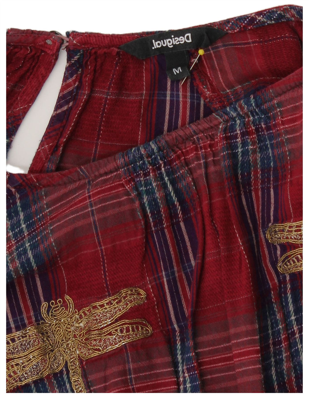 Desigual Chemisier Top UK 16 Grand Carreau Rouge Femme