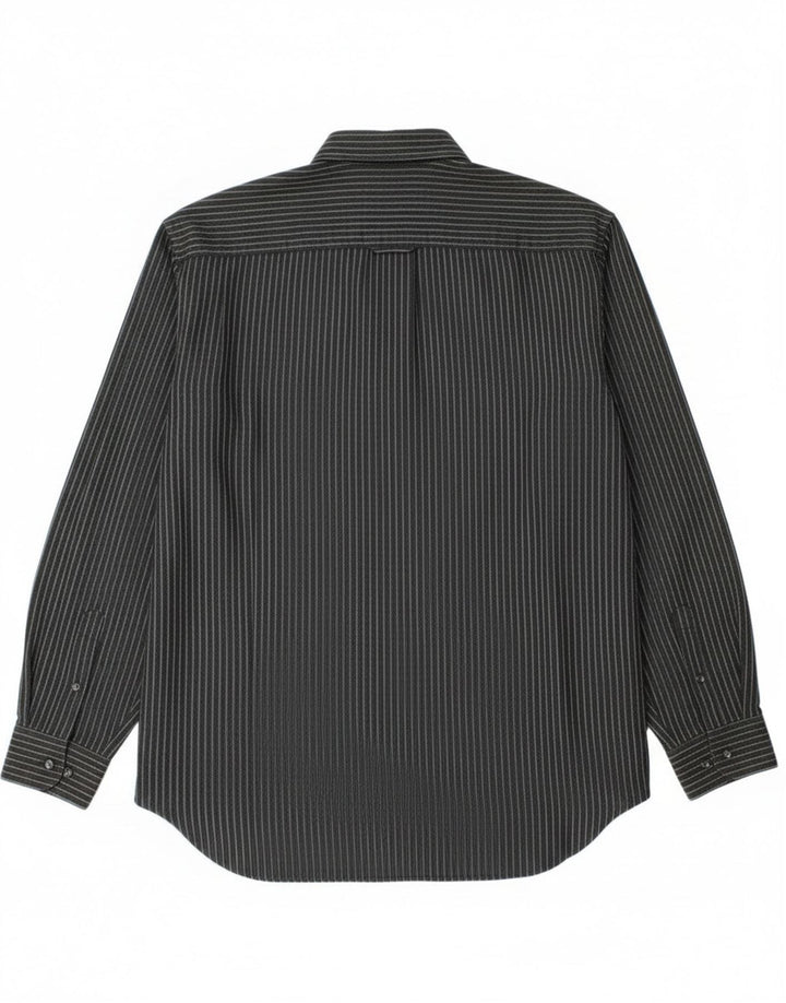 Trussardi Chemise Homme Taille 40 Moyen Noir Fines Rayures Polyester
