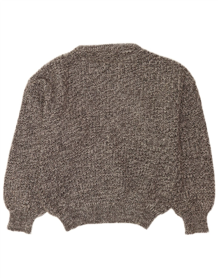 vintage Mens Button Neck Jumper Pull Grand Gris Moucheté