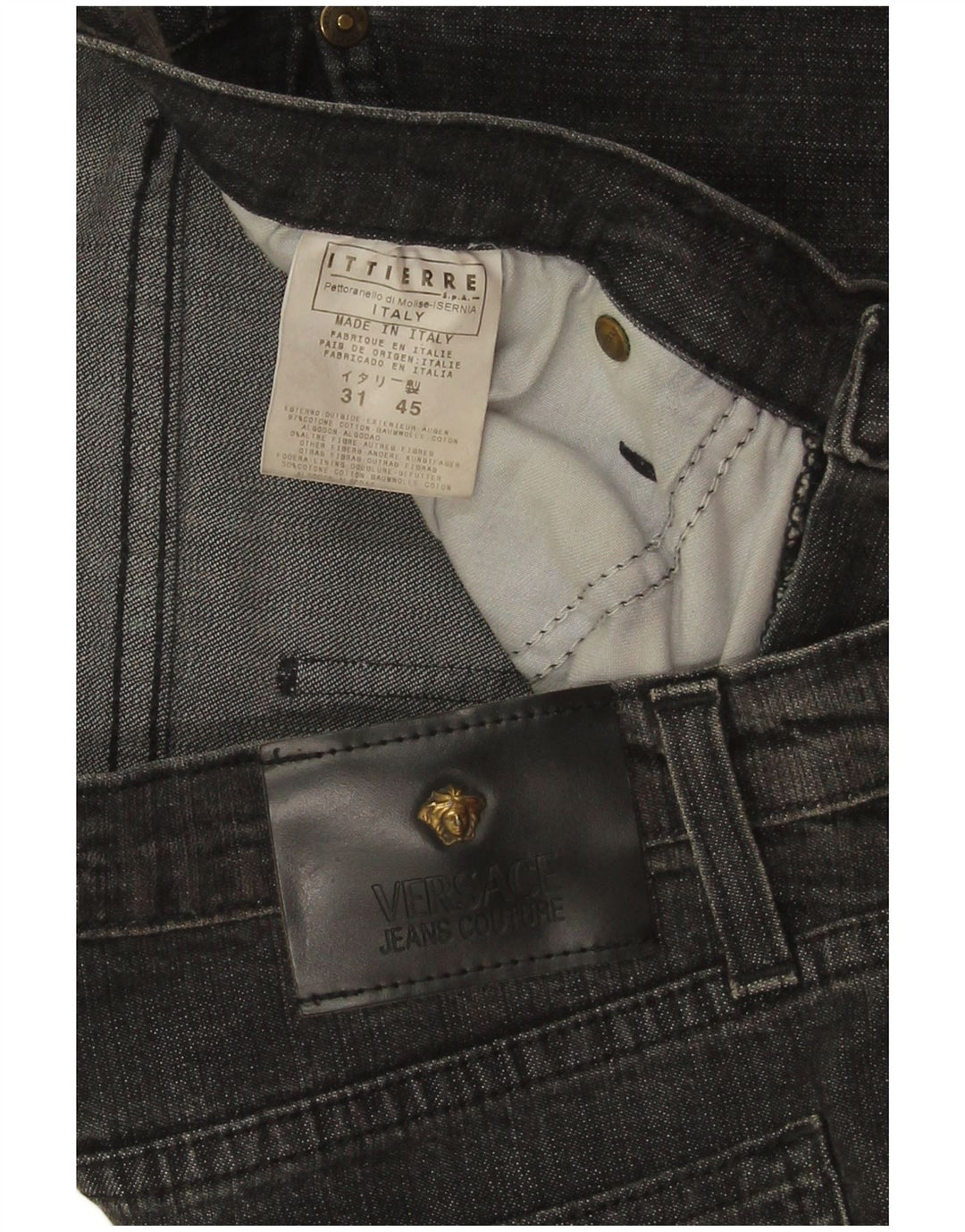 Versace Jean droit femme IT 45 Medium W31 L30 coton noir
