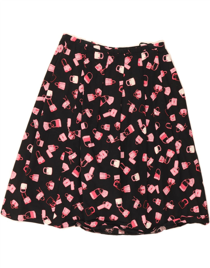 BAY Womens Abstract Pattern A-Line Skirt UK 10 Small W30  Black Cotton Vintage Bay and Second-Hand Bay from Messina Hembry 