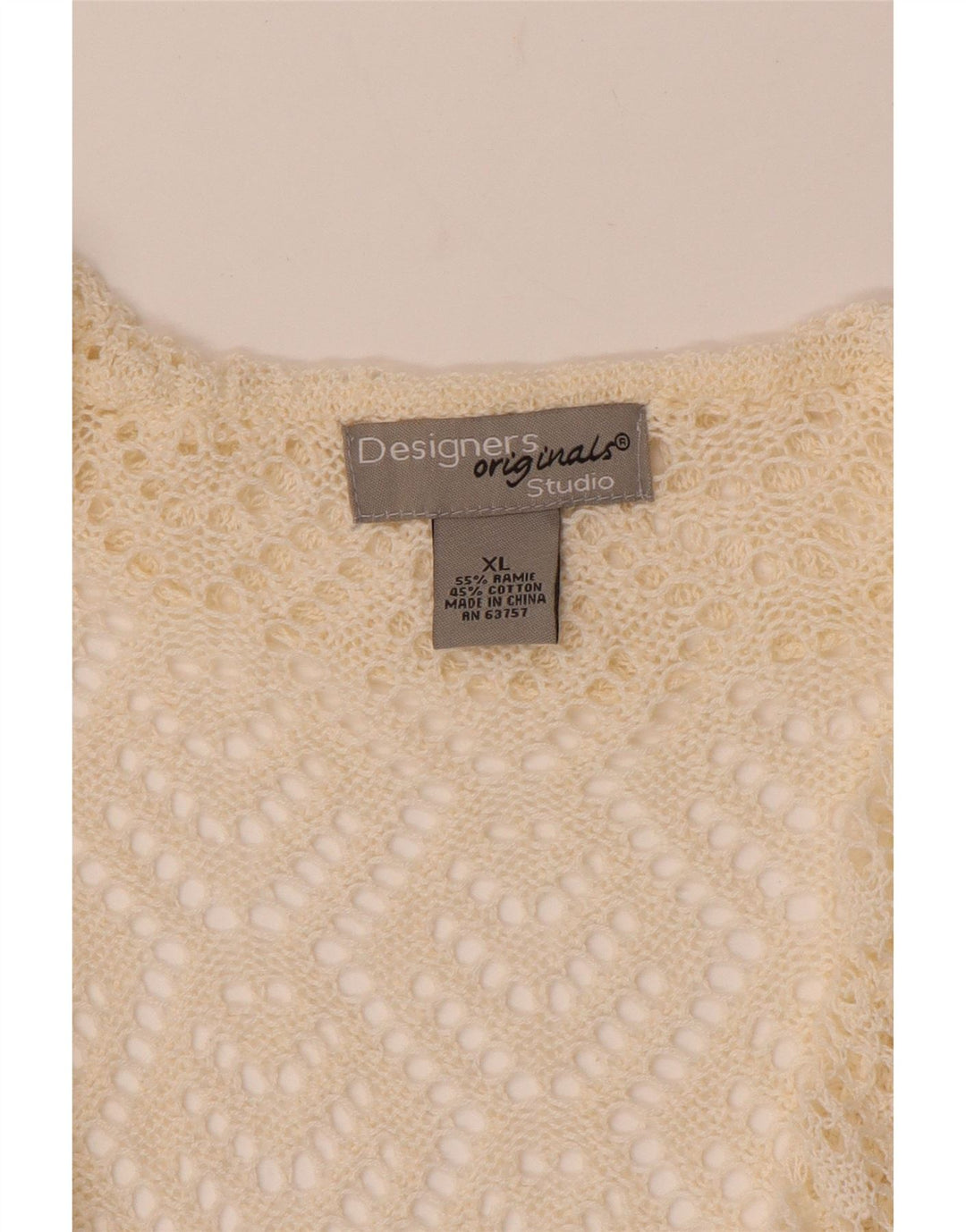 VINTAGE Femmes Crop 3/4 Manches Crochet Cardigan Pull UK 18 XL Off White