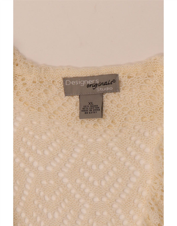 VINTAGE Femmes Crop 3/4 Manches Crochet Cardigan Pull UK 18 XL Off White