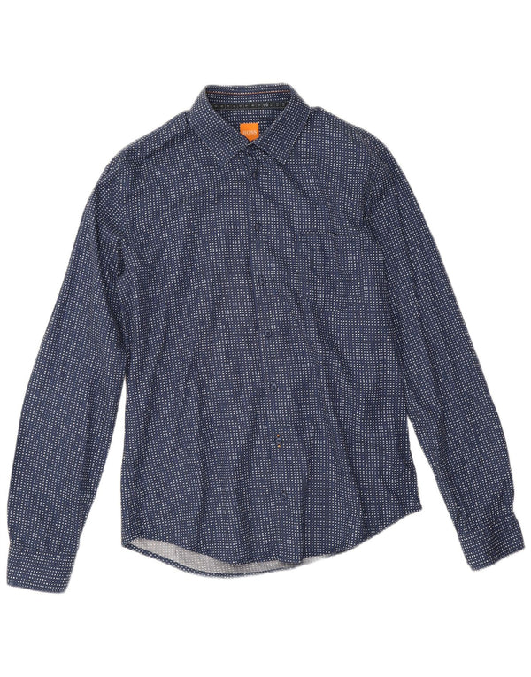 Hugo Boss Chemise en coton à pois bleu marine moyen