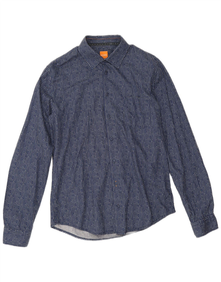Hugo Boss Chemise en coton à pois bleu marine moyen