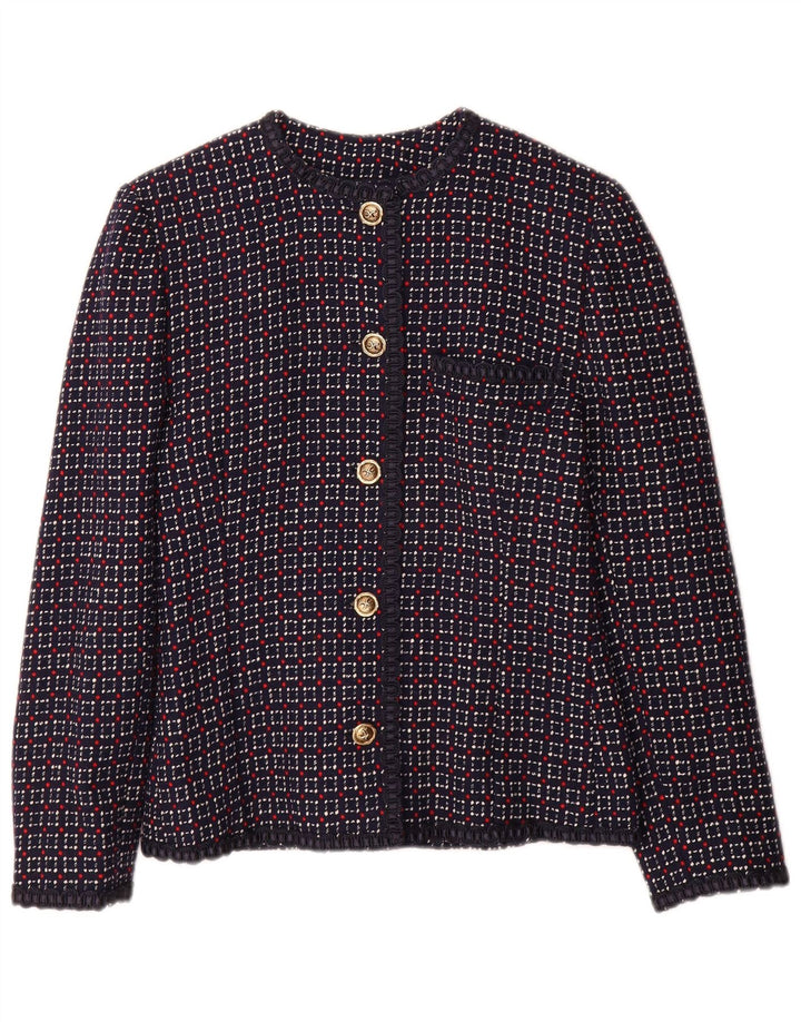 vintage Femme 5 Bouton Blazer Veste UK 10 Petit Carreau Bleu Marine