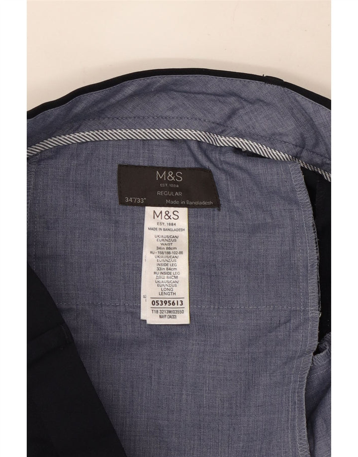 Marks & Spencer Pantalon de costume droit pour homme W34 L33 Bleu marine
