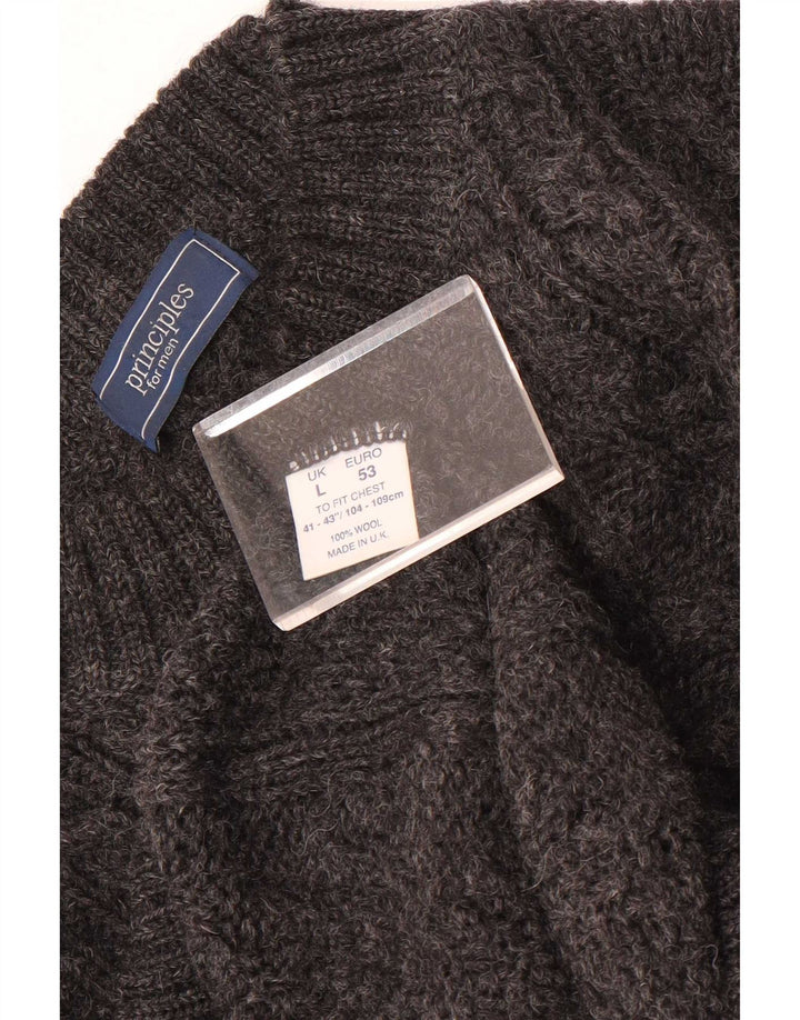 Principes Pull à col roulé pour homme en laine grise Taille L