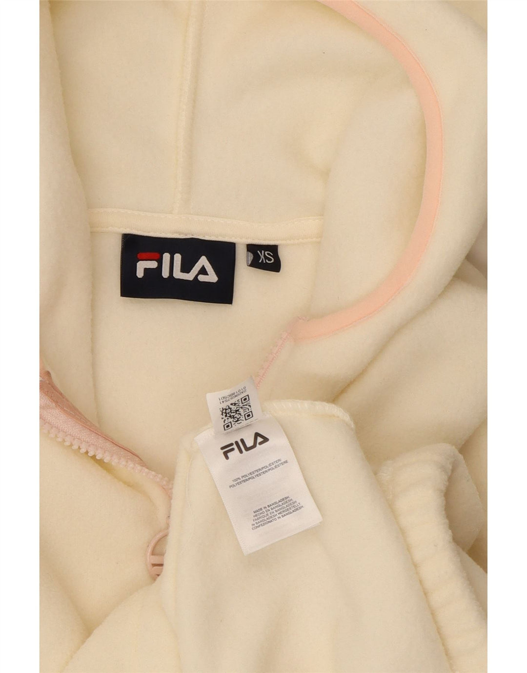 FILA Pull polaire surdimensionné à capuche et col zippé pour femme UK 6 XS Blanc cassé