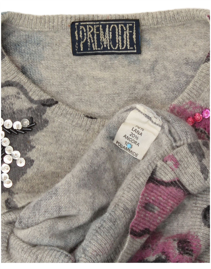Premode Pull ras du cou pour femme UK 14 Grande laine florale grise