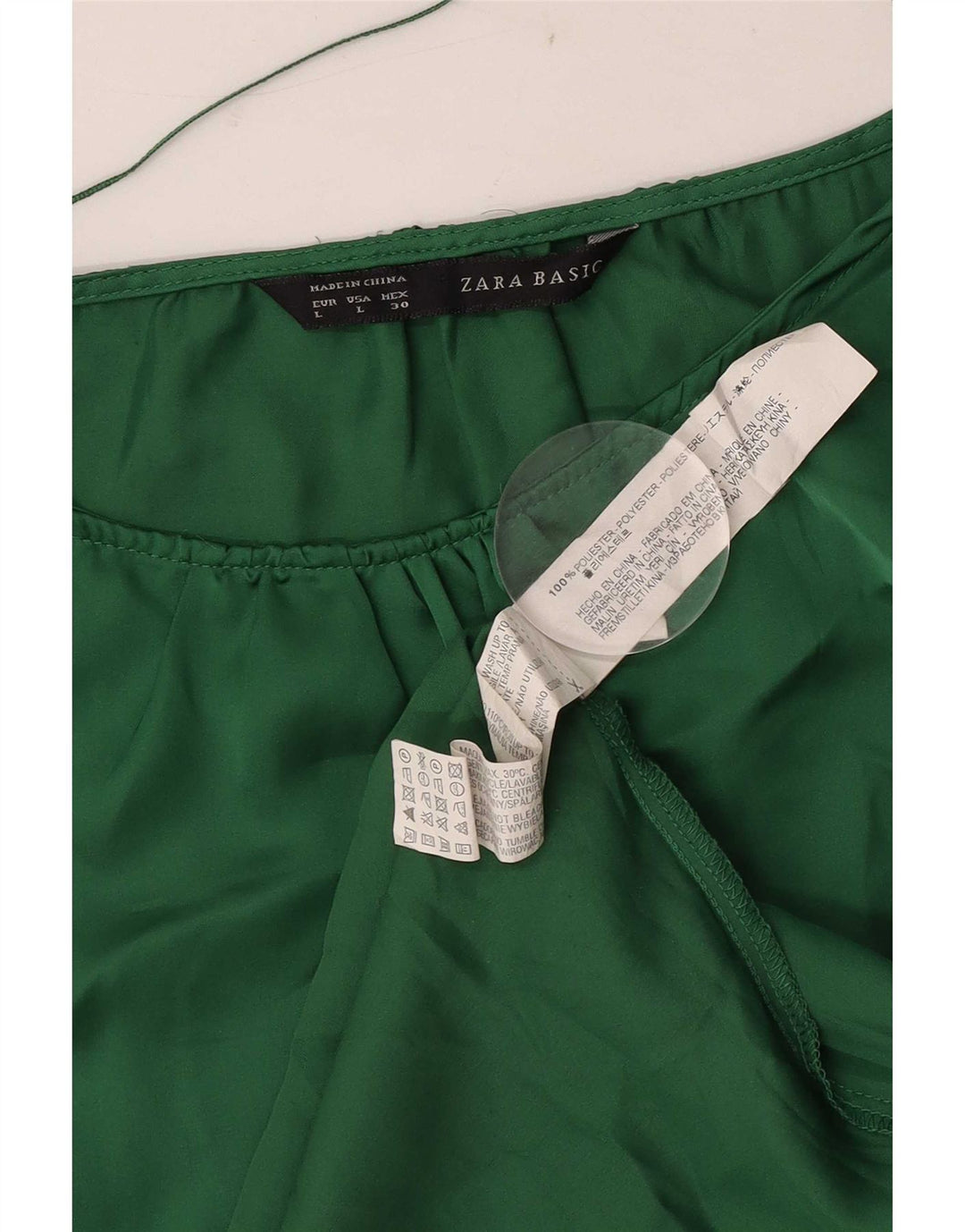 Zara Femme Chemisier Top UK 14 Large Vert Polyester