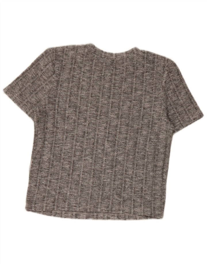 Zara Womens Crop T-Shirt Top UK 10 Petit Gris Moucheté Polyester