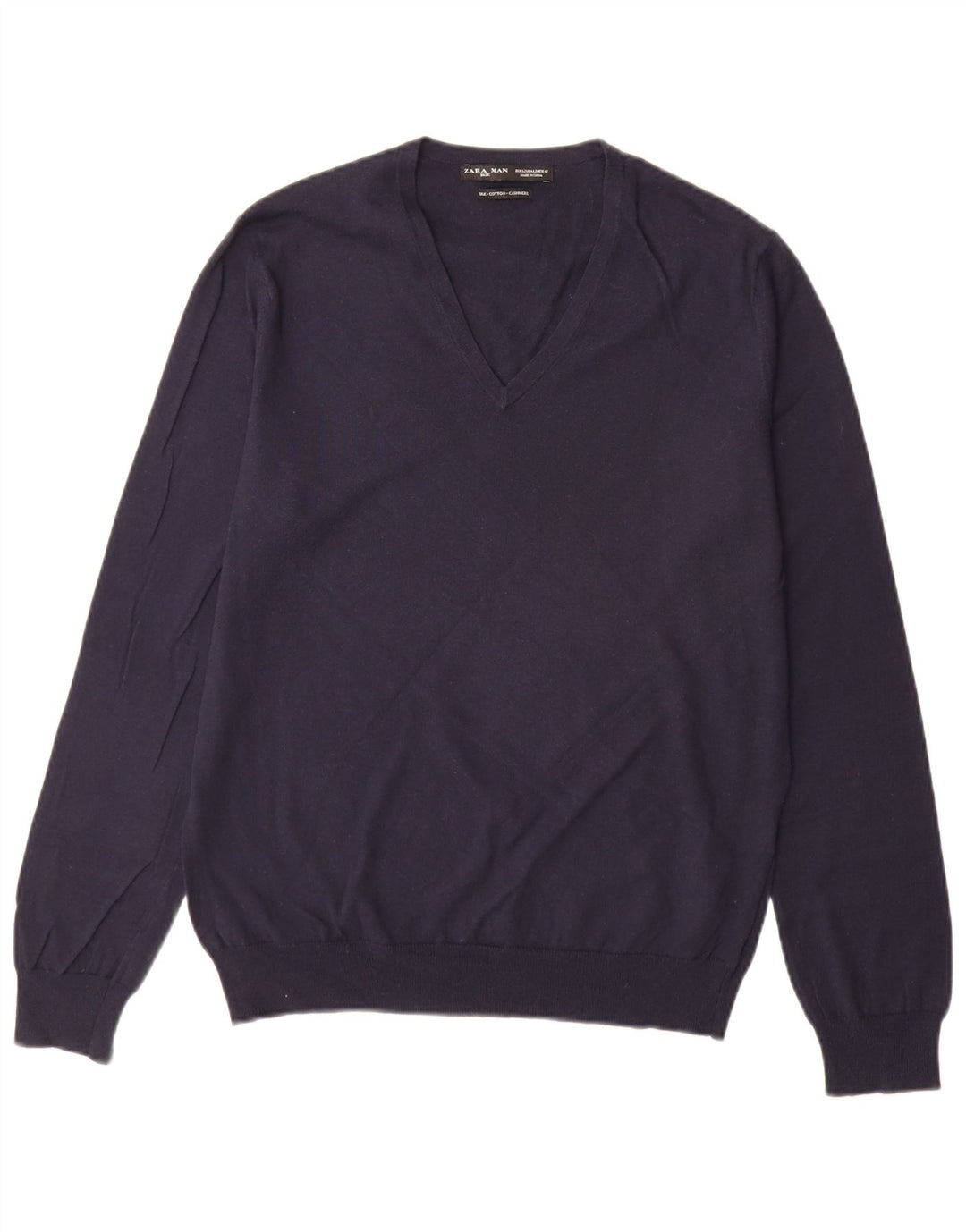 Zara Pull col V pour homme en coton bleu marine Taille L