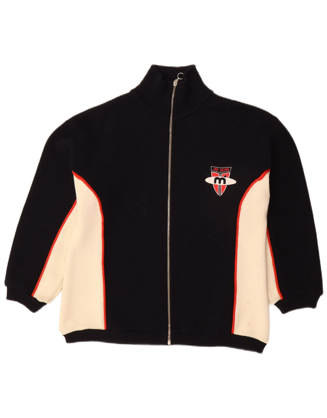 VINTAGE Pull Cardigan Homme Petite Laine Colorblock Noir