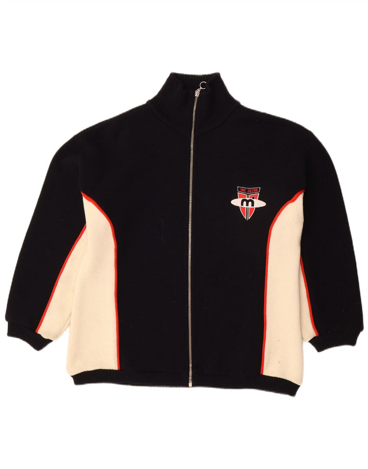 VINTAGE Pull Cardigan Homme Petite Laine Colorblock Noir
