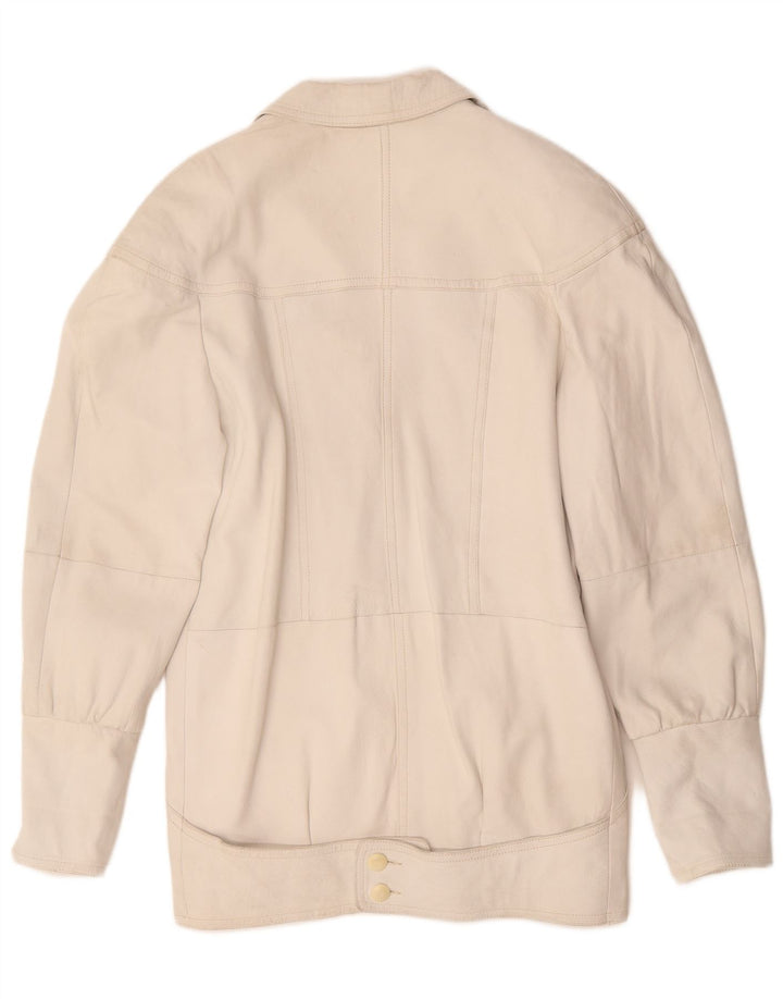 VINTAGE Manteau en cuir surdimensionné femme EU 40 Cuir blanc moyen