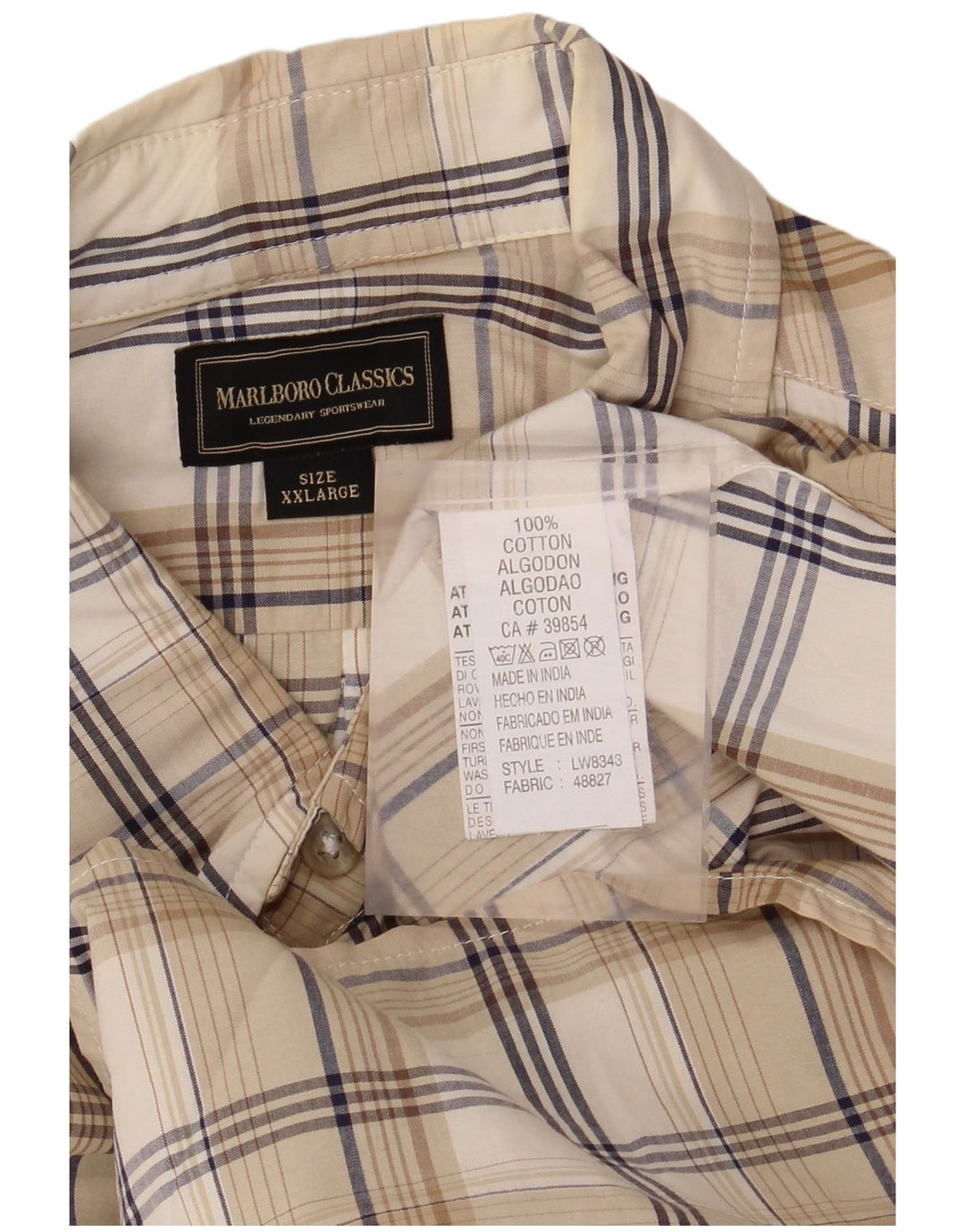 Marlboro Classics Chemise Homme 2XL Coton à Carreaux Beige