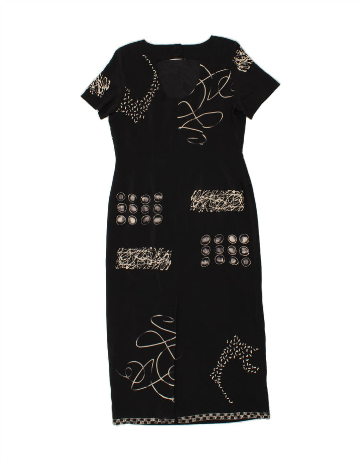 MICHEL AMBERS Womens Abstract Pattern Maxi Dress UK 14 Large Black Vintage Michel Ambers and Second-Hand Michel Ambers from Messina Hembry 