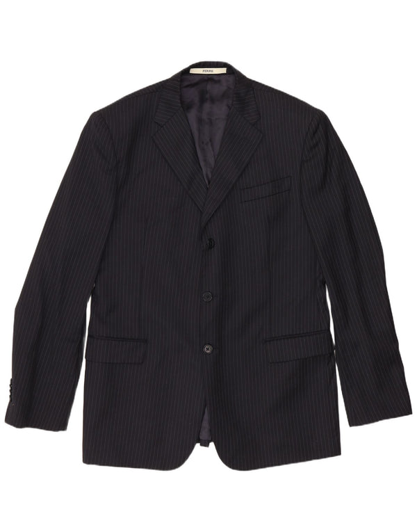 Ferre Veste blazer à 3 boutons pour homme IT 54 2XL Bleu marine à fines rayures en laine vierge