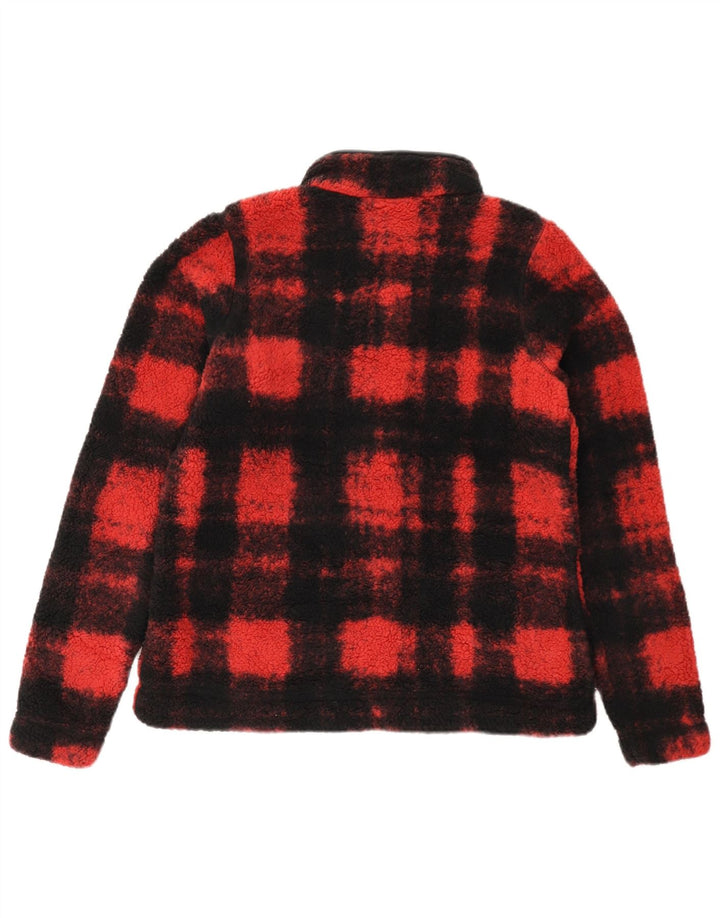 COLUMBIA Pull polaire à col zippé pour femme UK 14 Polyester à carreaux rouge moyen
